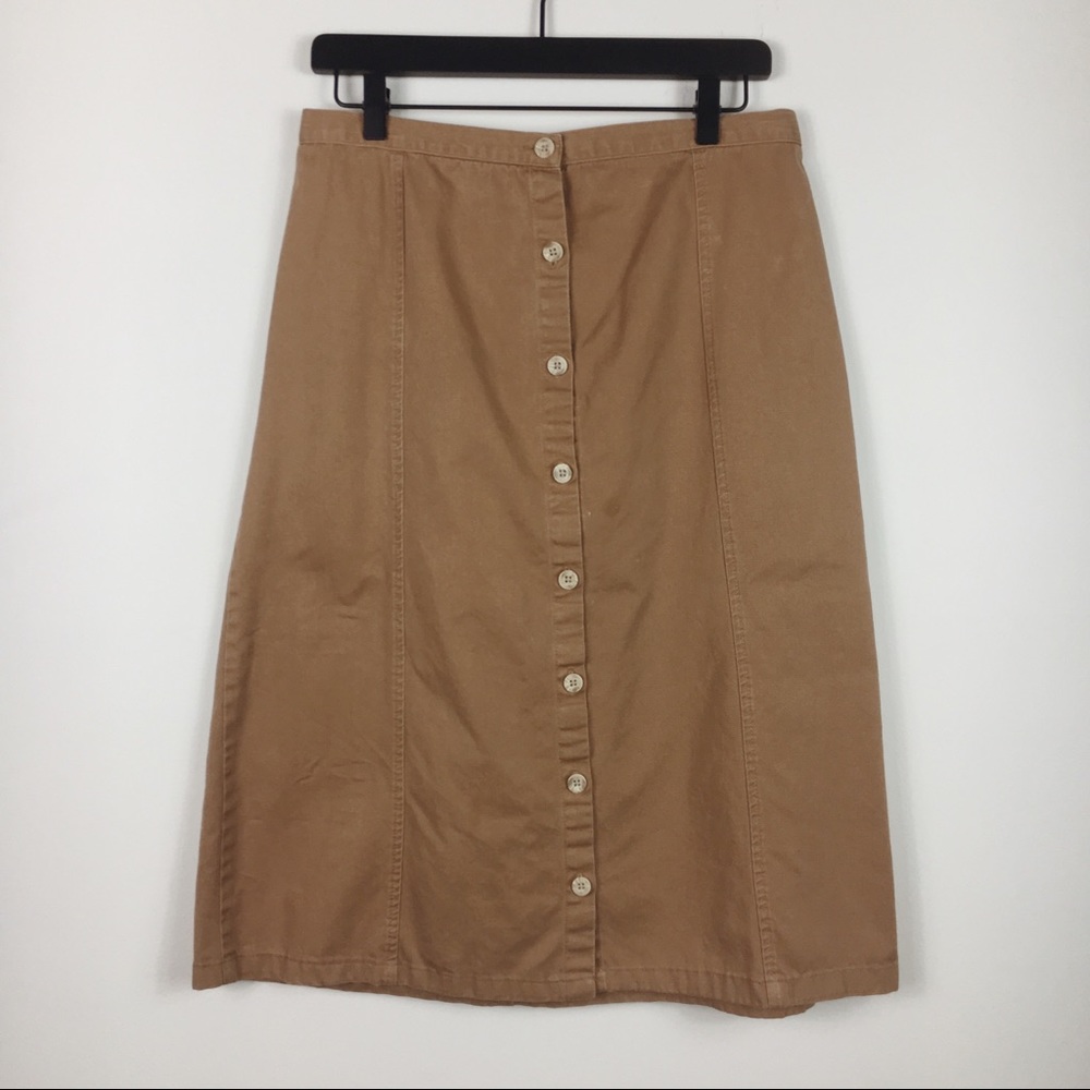 VINTAGE TAN BUTTON UP MIDI SKIRT